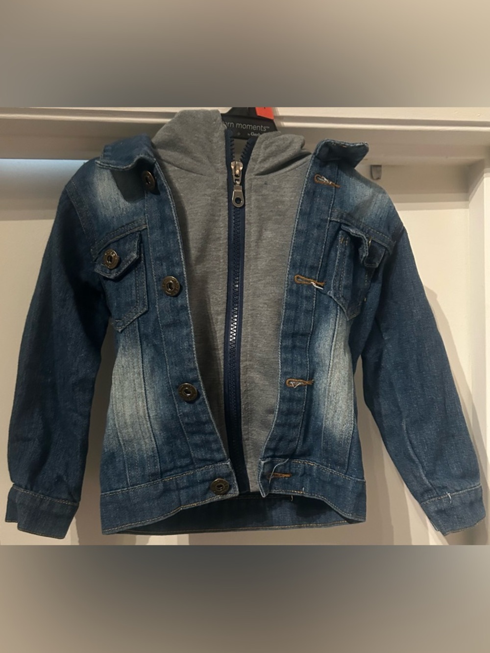 Kids Hooded Blue Denim Jacket - Gray & Blue-Size 2T/3T